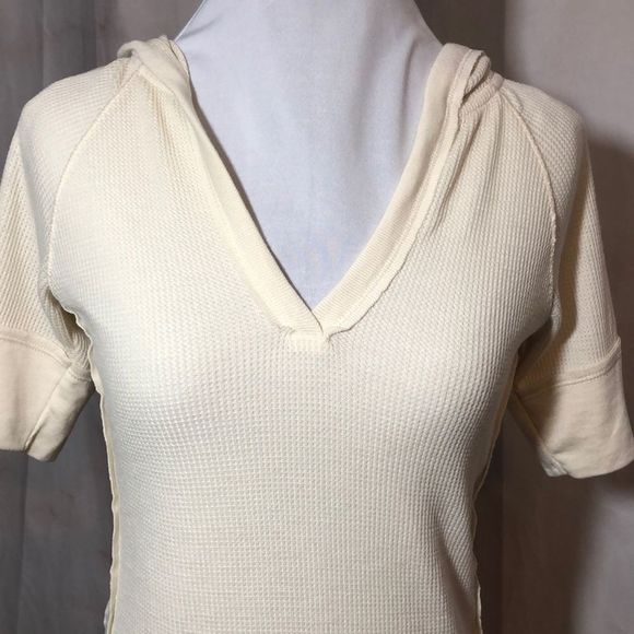 Mystree Waffle Knit Top Hood Short Sleeves Med - Picture 4 of 8